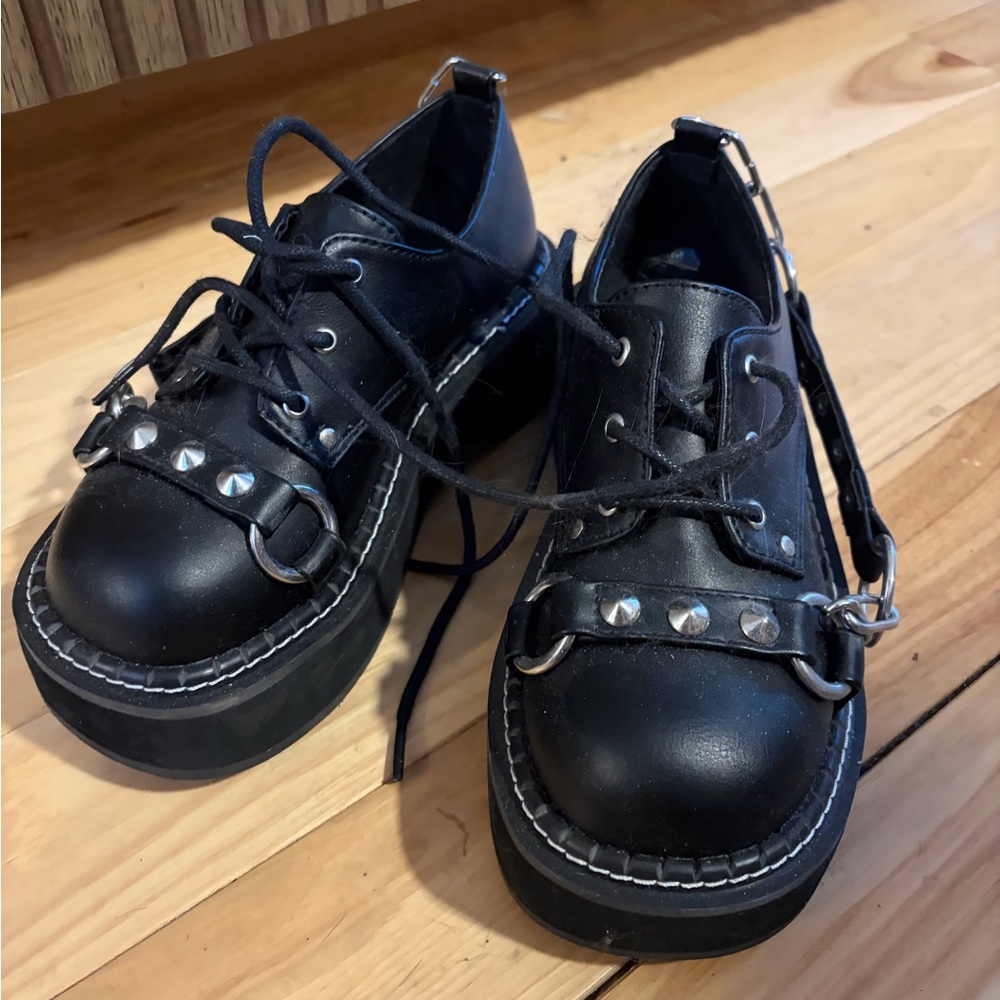 Demonia Black Platform Shoes with Silver Studs